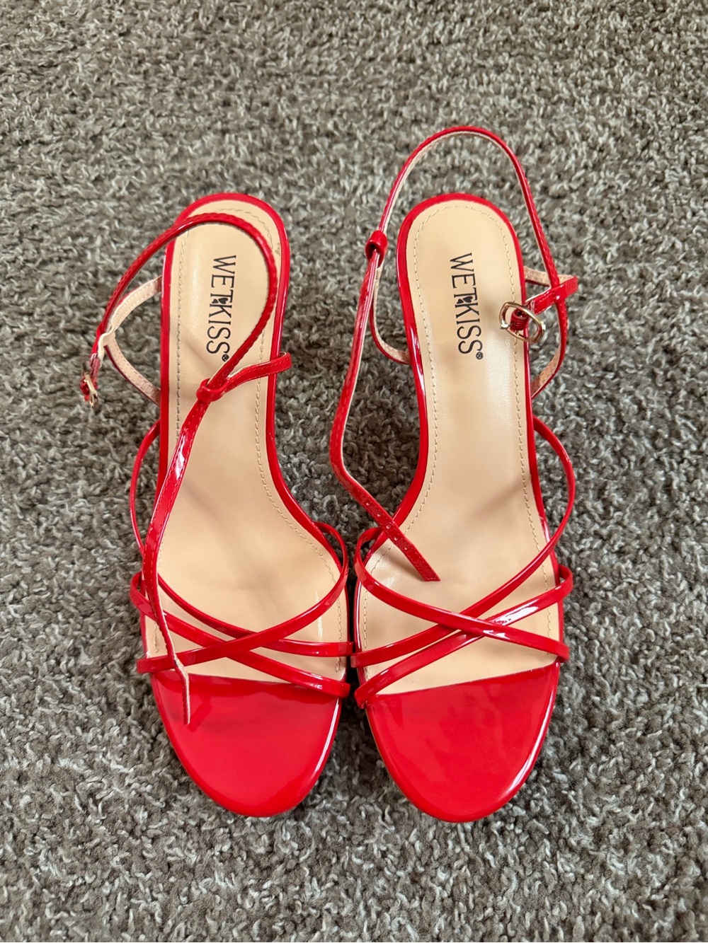 Red Patent Strappy Kitten Heel Sandals
